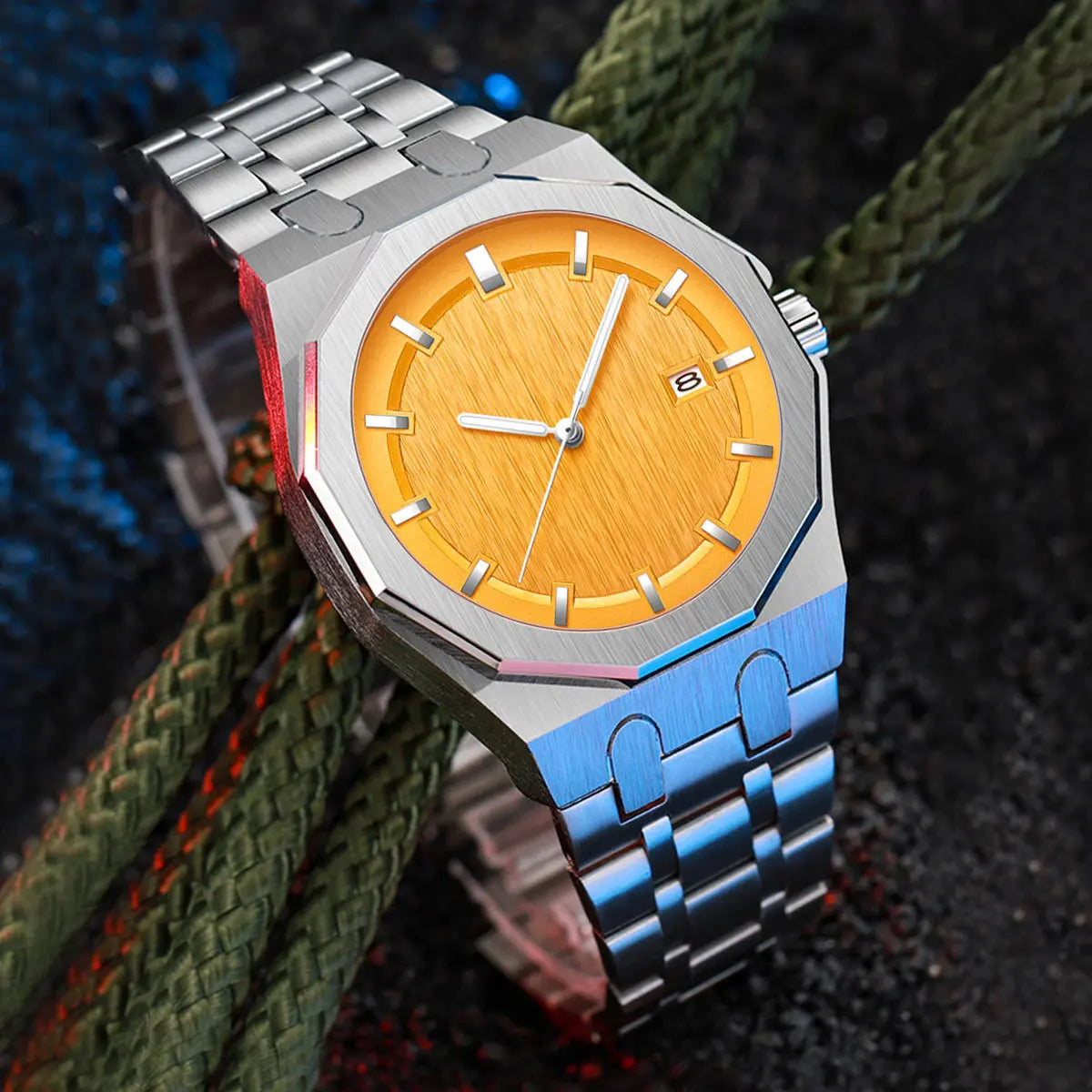 Polygonal Business Young Disc Stainless Steel Fashion Night Light Waterproof Men's Quartz Watch