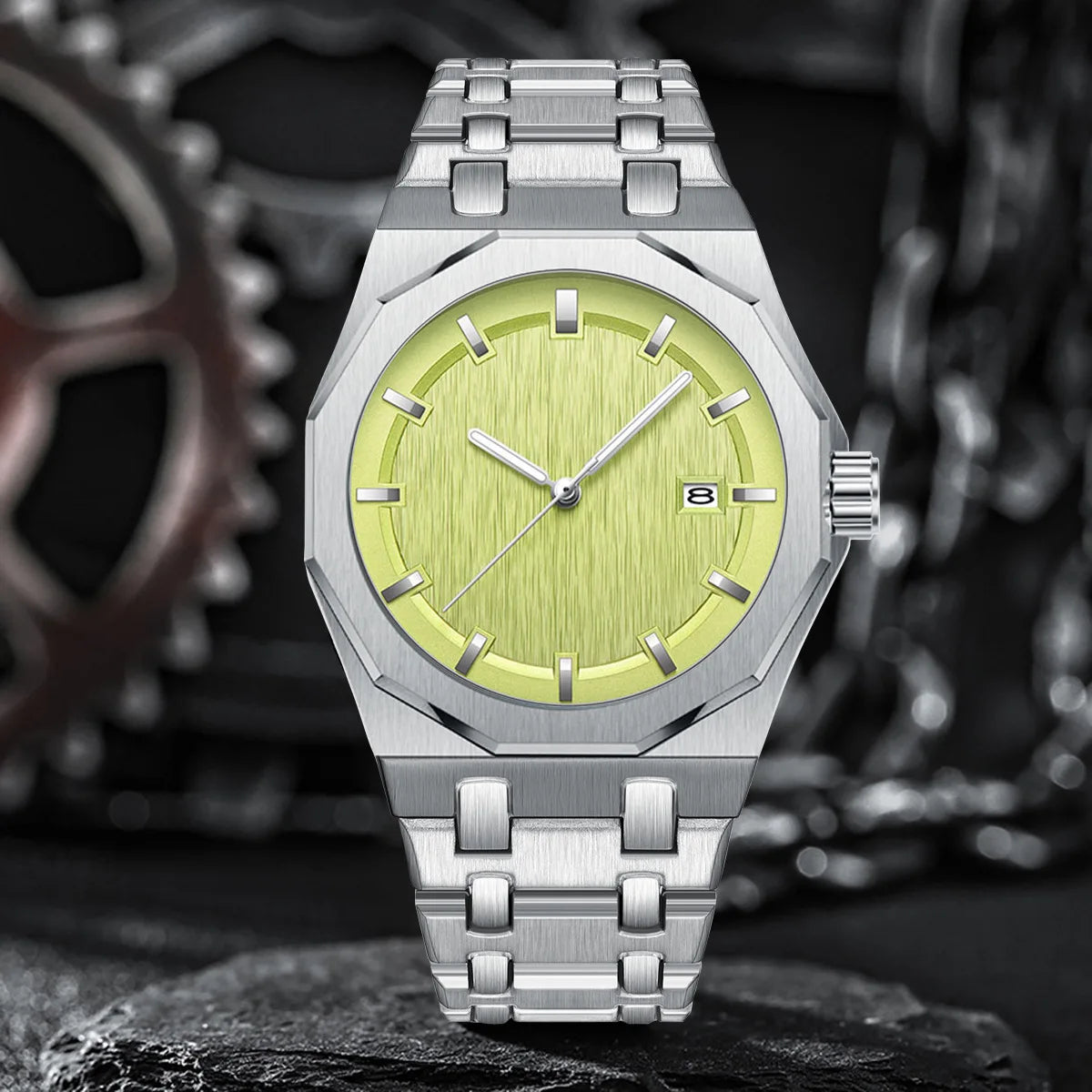 Polygonal Business Young Disc Stainless Steel Fashion Night Light Waterproof Men's Quartz Watch