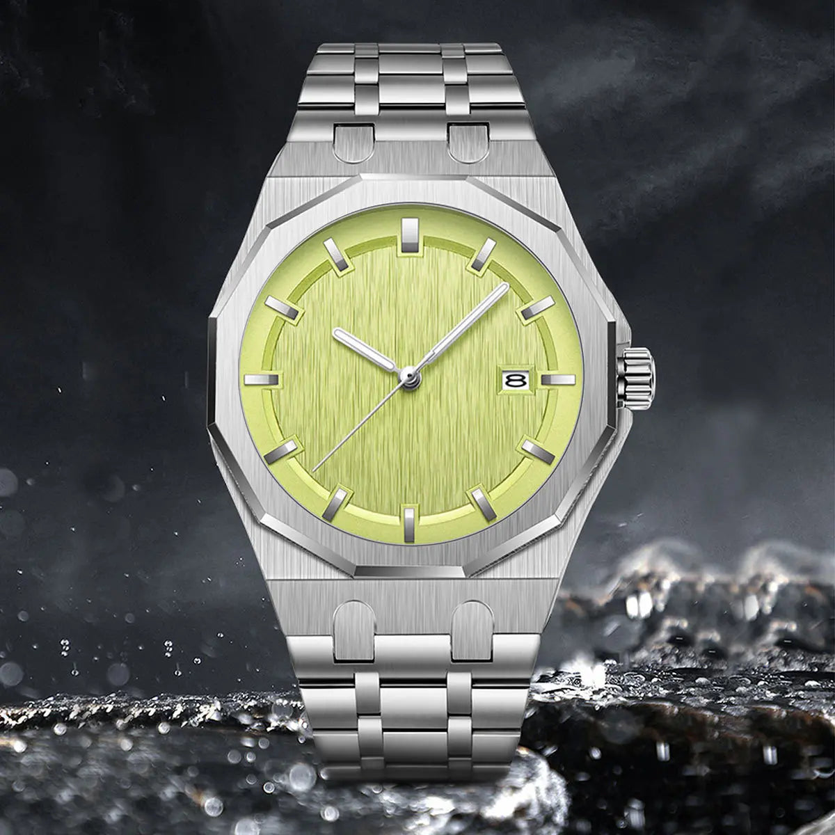 Polygonal Business Young Disc Stainless Steel Fashion Night Light Waterproof Men's Quartz Watch