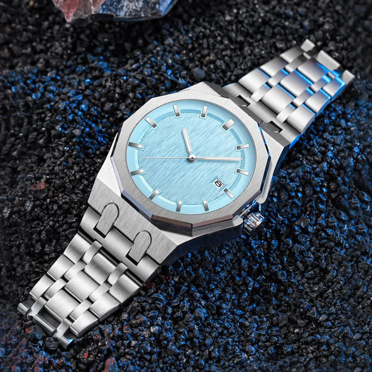 Polygonal Business Young Disc Stainless Steel Fashion Night Light Waterproof Men's Quartz Watch